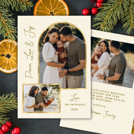 Modern Peace Love Joy Script Gold Arch 3 Photo シーズンカード