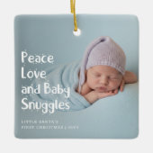 Modern Peace Love Newborn Baby's First Christmas セラミックオーナメント (正面)