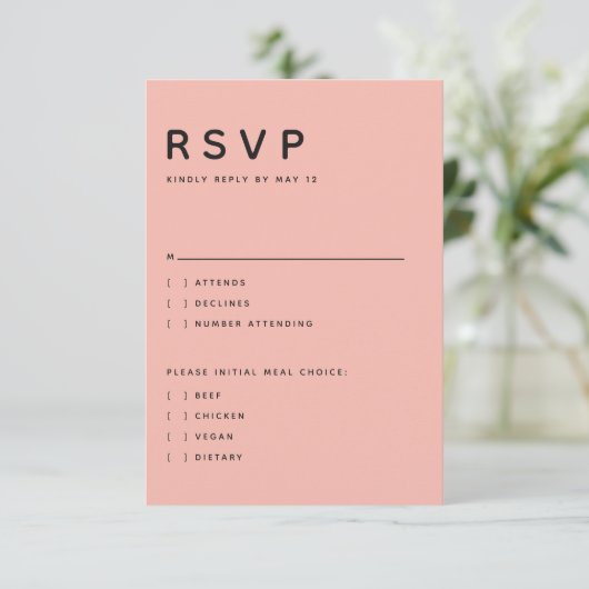 Modern Peach Editorial All Caps RSVP Card (スタンド正面)