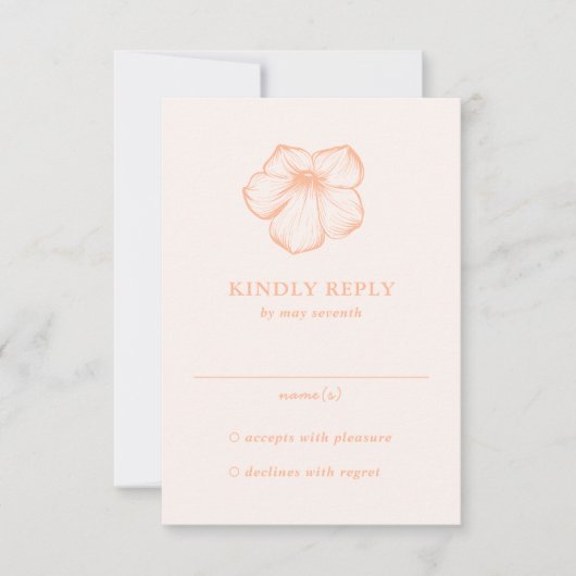 Modern Peach Floral Elegant Wedding 出欠カード (正面)