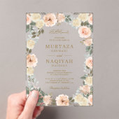Modern Peach Floral Islamic Muslim Wedding アクリル招待状 (インサイチュ (ポータブル))