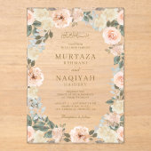 Modern Peach Floral Islamic Muslim Wedding アクリル招待状 (正面)
