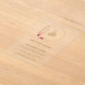 Modern Peach Floral Wreath Islamic Muslim Wedding アクリル招待状 (レイダウン)
