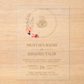 Modern Peach Floral Wreath Islamic Muslim Wedding アクリル招待状 (正面)