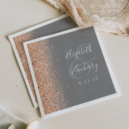 Modern Peach Glitter Gray Wedding スタンダードカクテルナプキン