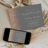 Modern Peach Glitter Gray Wedding 招待状