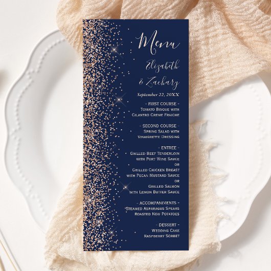 Modern Peach Glitter Navy Blue Wedding メニュー