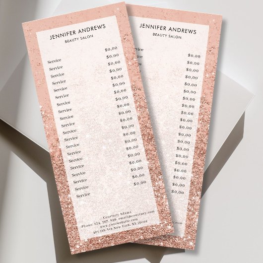 Modern Peach Glitter Salon Price List  Rack Card ラックカード