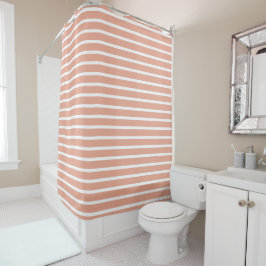 Modern Peach & White Striped Shower Curtain  シャワーカーテン
