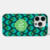 Modern Peacock Feather Pattern Monogram Case-Mate Case-Mate iPhoneケース (裏面 (横))