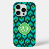 Modern Peacock Feather Pattern Monogram Case-Mate iPhoneケース (裏面)