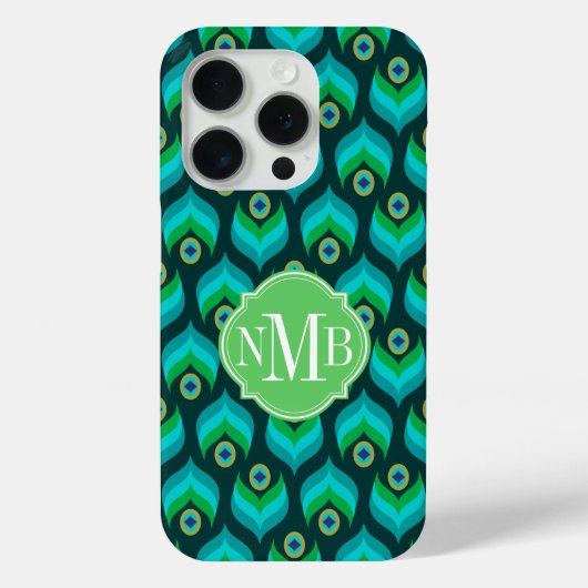 Modern Peacock Feather Pattern Monogram Case-Mate iPhoneケース (裏面)