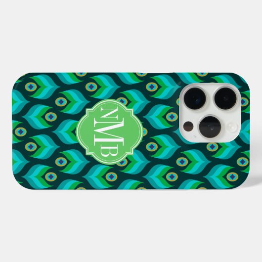 Modern Peacock Feather Pattern Monogram Case-Mate iPhoneケース (裏面 (横))