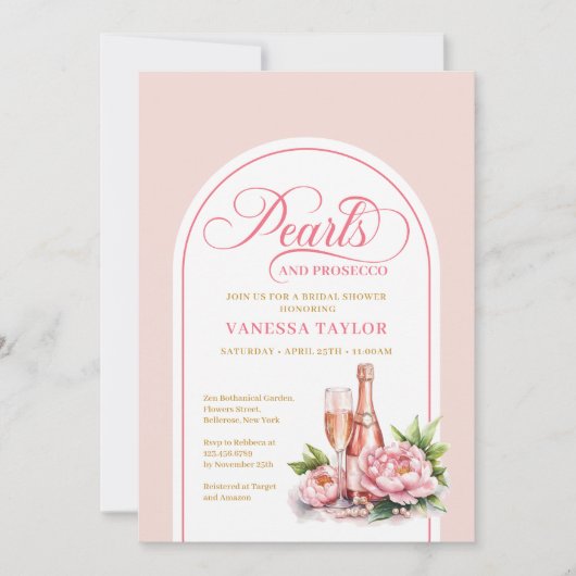 Modern Pearls and Prosecco Shower Invite Card 招待状 (正面)