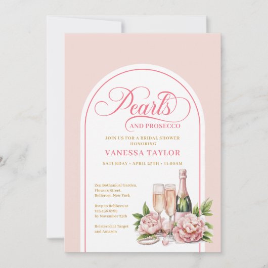 Modern Pearls and Prosecco Shower Invite Design 招待状 (正面)