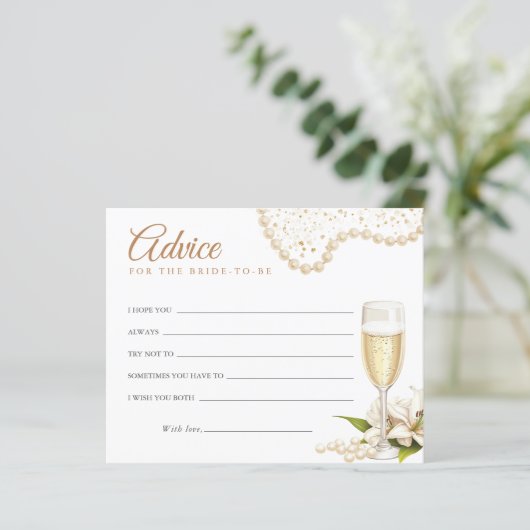 Modern Pearls & Prosecco Bridal Shower Advice Card (スタンド正面)