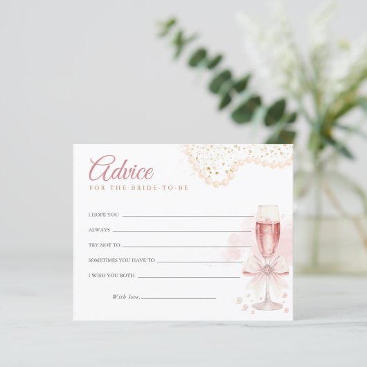 Modern Pearls & Prosecco Bridal Shower Advice Card (スタンド正面)