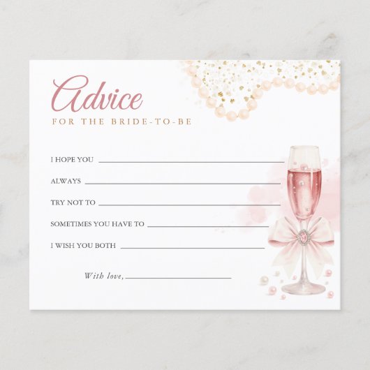 Modern Pearls & Prosecco Bridal Shower Advice Card (正面)