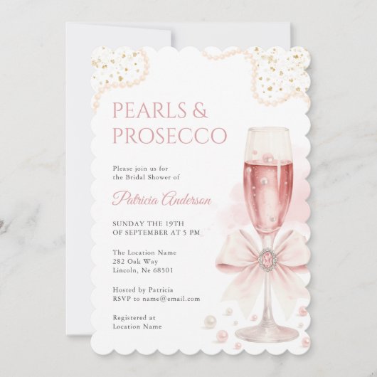 Modern Pearls & Prosecco Bridal Shower Invitation 招待状 (正面)