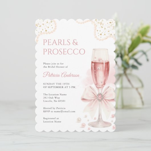 Modern Pearls & Prosecco Bridal Shower Invitation 招待状 (スタンド正面)