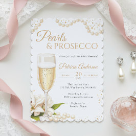 Modern Pearls & Prosecco Bridal Shower Invitation 招待状