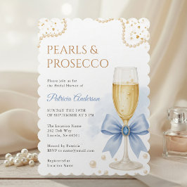 Modern Pearls & Prosecco Bridal Shower Invitation 招待状