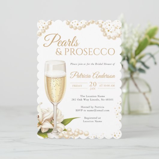 Modern Pearls & Prosecco Bridal Shower Invitation 招待状 (スタンド正面)