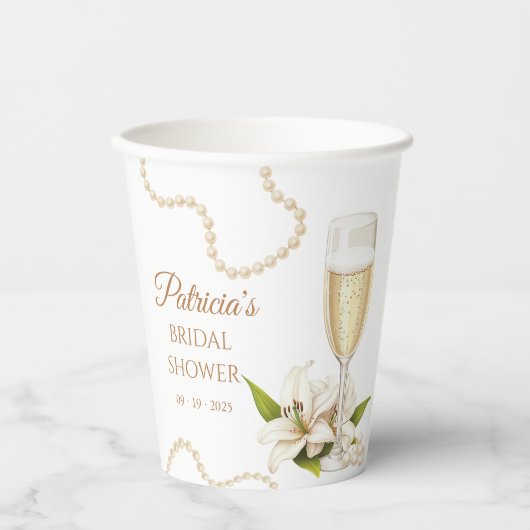 Modern Pearls & Prosecco Bridal Shower Paper cup 紙コップ (正面)