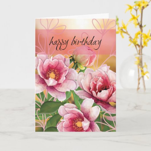 Modern Peony Birthday Card カード (黄色い花)