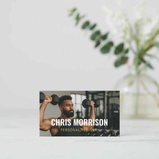 Modern Personal Trainer Fitness Photo QR Code 名刺 (スタンド正面)