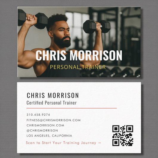 Modern Personal Trainer Fitness Photo QR Code 名刺
