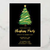 Modern Personalize Gold Red Green Tree Christmas  箔招待状 (正面)