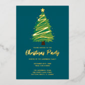 Modern Personalize Gold Red Green Tree Christmas  箔招待状 (正面)