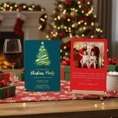 Modern Personalize Gold Red Green Tree Christmas  箔招待状