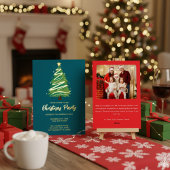 Modern Personalize Gold Red Green Tree Christmas  箔招待状