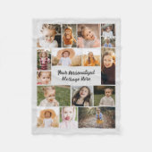 Modern Personalized 16 Photo Collage Grey フリースブランケット (正面)