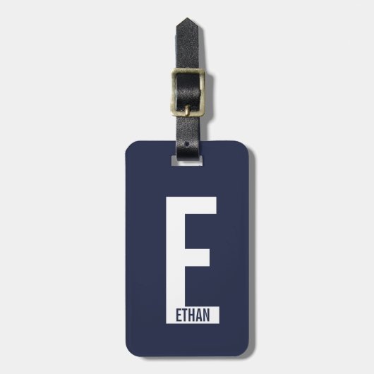 Modern Personalized Bold Monogram and Name ラゲッジタグ (正面縦)