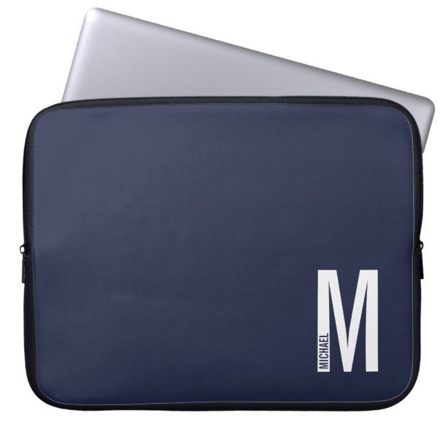 Modern Personalized Bold Monogram and Name ラップトップスリーブ (正面)
