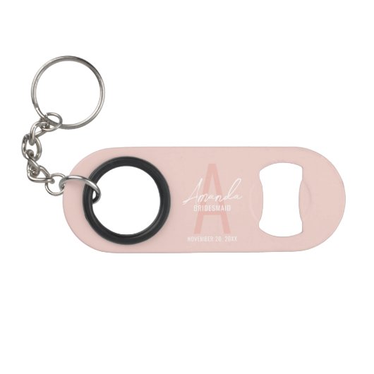 Modern Personalized Bridesmaid's Monogram and Name キーホルダー栓抜き (正面(横))