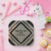 Modern Personalized Brushed Metal Happy New Years ペーパープレート (パーティー)