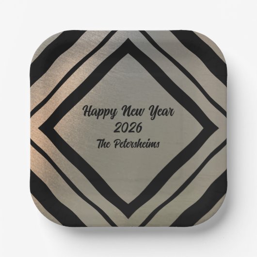 Modern Personalized Brushed Metal Happy New Years ペーパープレート (正面)