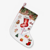 Modern Personalized Christmas Stocking Red & White スモールクリスマスストッキング (正面 (吊り時))
