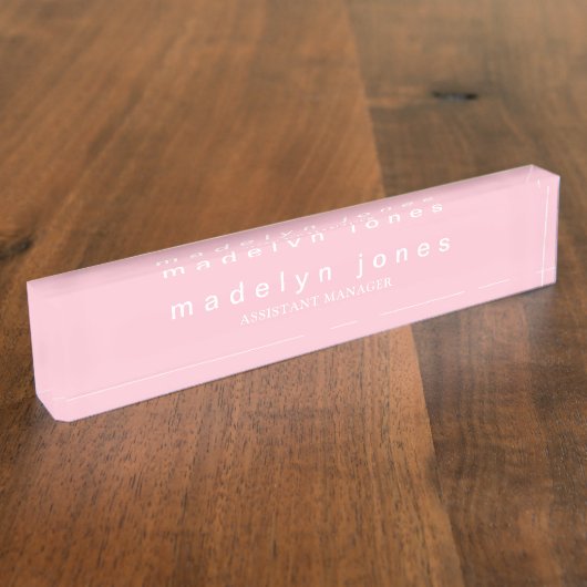 Modern Personalized Cotton Candy Pink デスクネームプレート (側面)