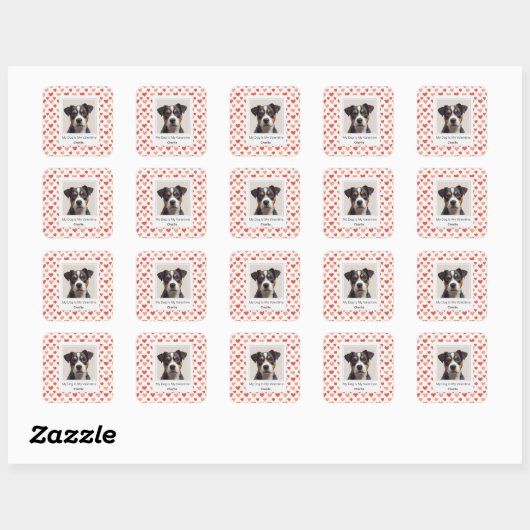Modern Personalized Dog Valentine Stickers スクエアシール (シート)