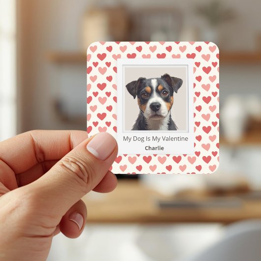 Modern Personalized Dog Valentine Stickers スクエアシール