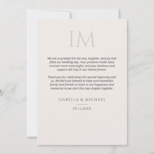 Modern Personalized Elegant Photo Wedding  サンキューカード (裏面)