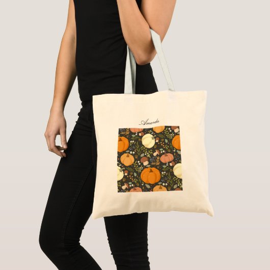 Modern Personalized Fall Pumpkin Season Tote Bag トートバッグ (正面(商品))