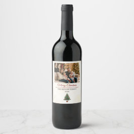 Modern Personalized Family Photo Christmas ワインラベル