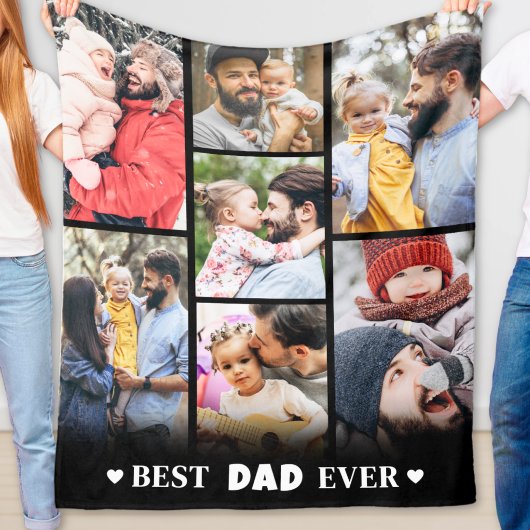 Modern Personalized Family Photo Collage Dad フリースブランケット