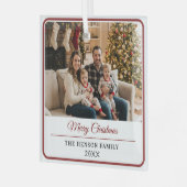 Modern Personalized Family Photo Merry Christmas  ガラスオーナメント (正面左)